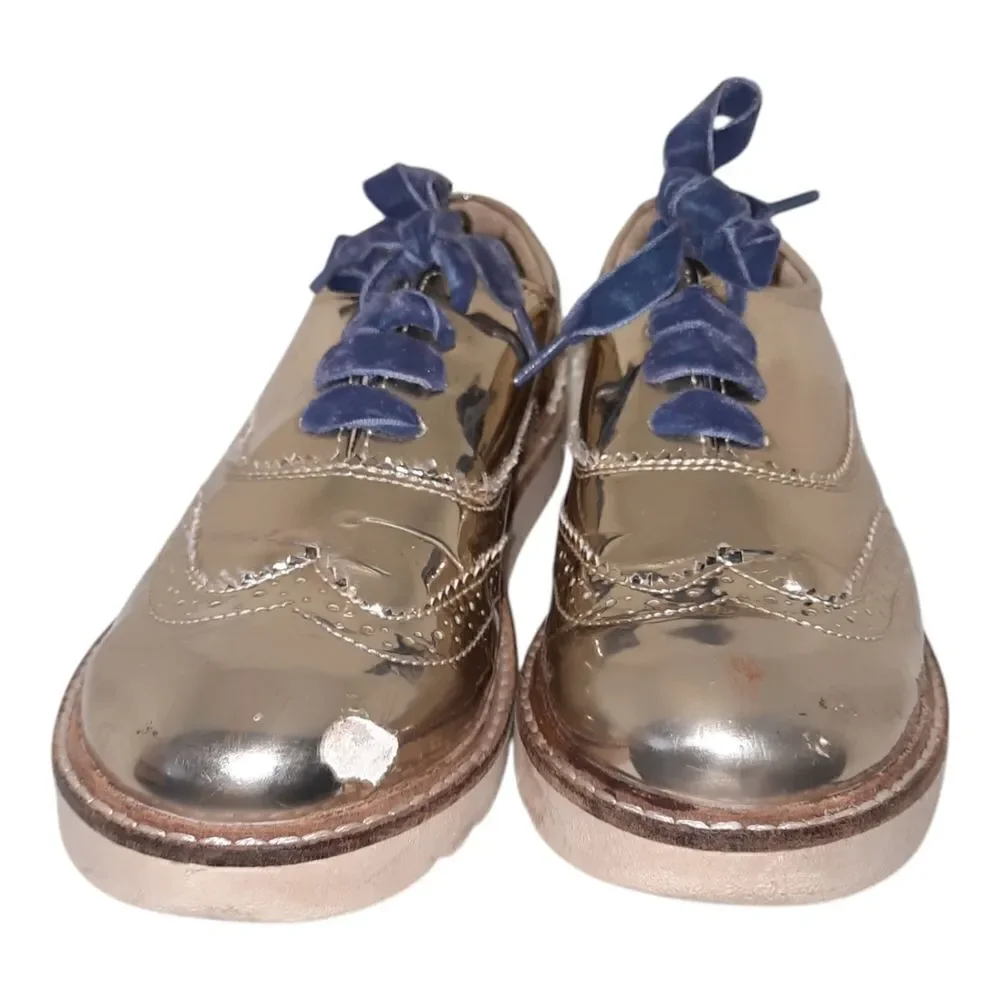 Mini Boden Shiny Gold  Shoes with Velvet Blue Laces